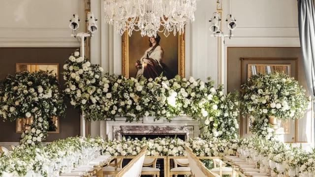 Event Planner: Kristina Kempton. Gold, white and green luxury wedding reception.